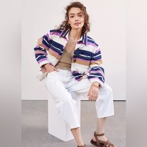 Anthropologie Alexandra Bueno Colorful Striped Fringed Jacket Size Large